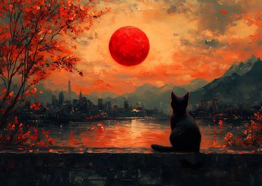 Bloodmoon Cat Sunset