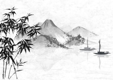 Mountain Lake Japanese art