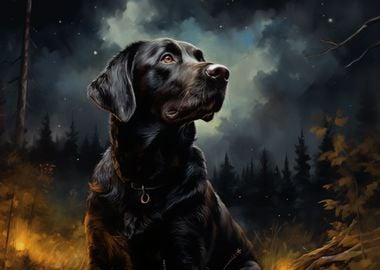 Black labrador at night