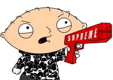 Stewie with a Supreme gun