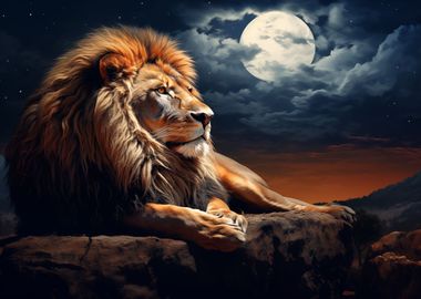 Lion on a moonlight night