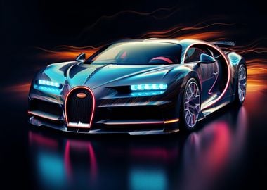 Neon Bugatti Car