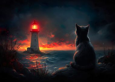 Lighthouse Sunset Cat