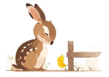 Bunny and chick Animal art