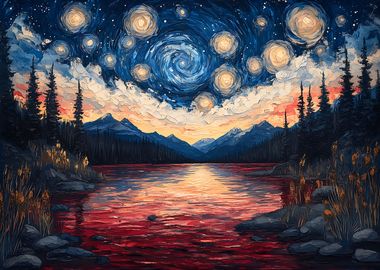 Starry Lake Sunset