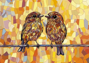 Two Birds on a Wire Cubism Style