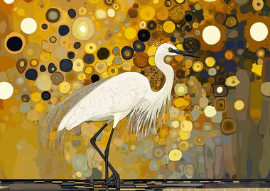 White Egret in Golden Flower Circles