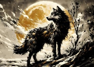 Wolf Under a Golden Moon