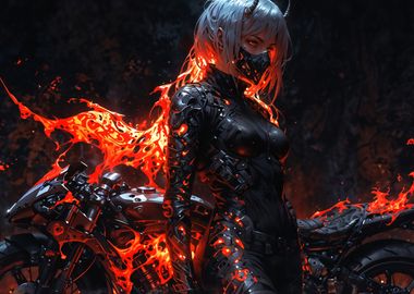 Fiery Cyberpunk Rider