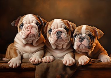 Three English Bulldog Puppies