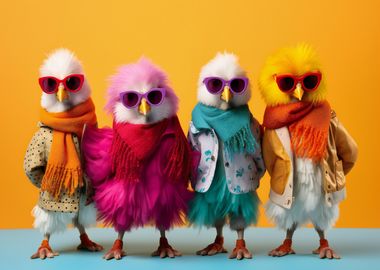 Fashionable Chickens with Sunglasses