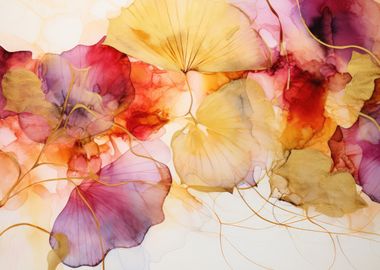 Abstract Floral Art in yellow, purple and red