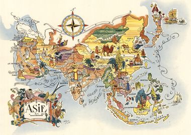 Vintage Asia Map Illustration 1951