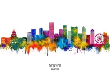 Denver Skyline Watercolor