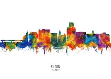 Elgin Illinois Skyline Watercolor