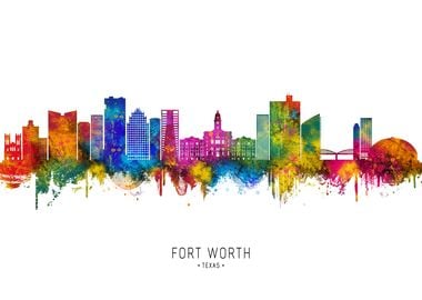 Fort Worth Skyline Watercolor