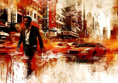 Cityscape with Man and Car