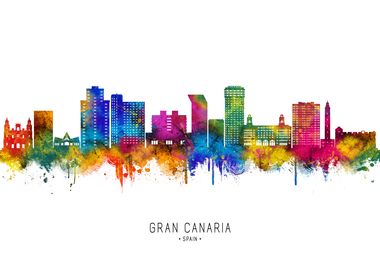 Gran Canaria Skyline Watercolor