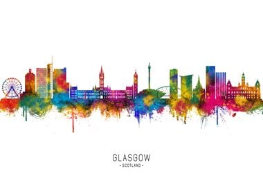 Glasgow Skyline Watercolor