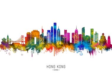 Hong Kong Skyline Watercolor