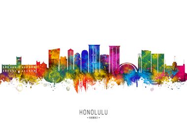 Honolulu Skyline Watercolor