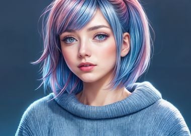 Anime Girl with Blue Hair