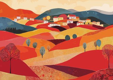 Autumn Village In Hills