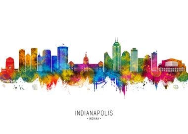 Indianapolis Skyline Watercolor