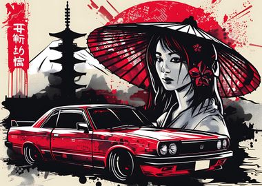 Japanese Geisha & Car