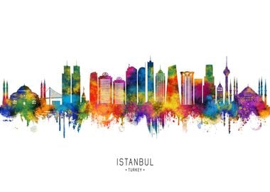 Istanbul Skyline Watercolor