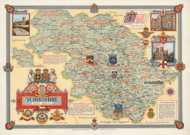 Yorkshire West Riding Vintage Map 1947