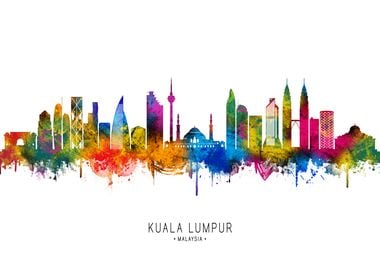 Kuala Lumpur Skyline Watercolor