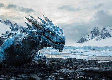 Blue Dragon in arctic landscape