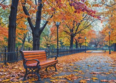 Autumn Park Bench