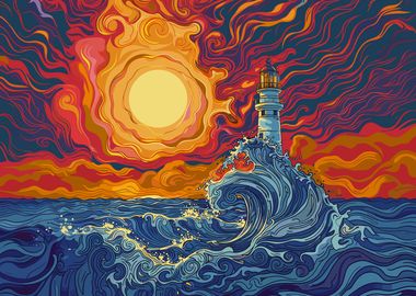 Lighthouse At Sunset Glow