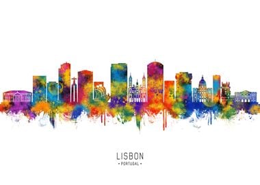 Lisbon Skyline Watercolor