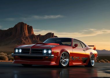 Red Muscle Car in Desert