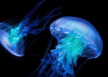 Blue Jellyfish in Dark Water