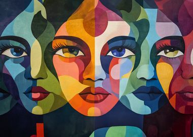 Abstract Female Faces Mural