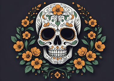 Sugar Skull with Flowers