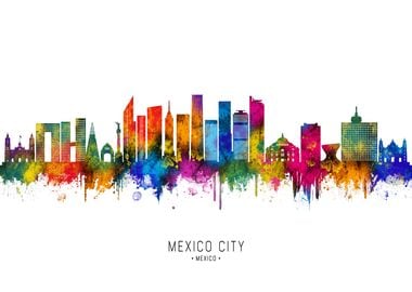 Mexico City Skyline Watercolor