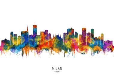 Milan Skyline Italy Watercolor