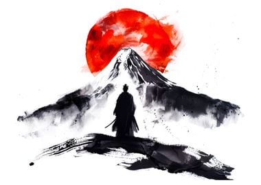 Aesthetic Samurai and Mount Fuji Japan Zen