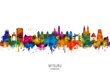 Mysuru City Skyline Watercolor