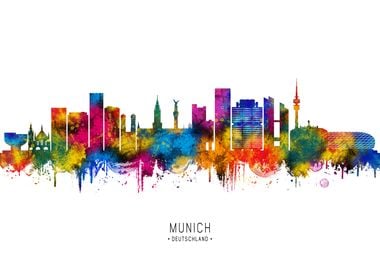 Munich Skyline Watercolor