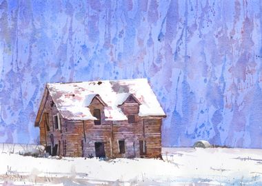 Snowy Farmhouse Watercolor