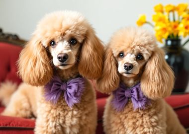 Two Poodles with Bows