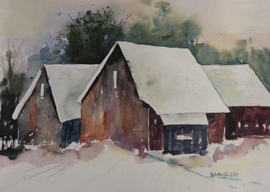 Watercolor Barn Painting