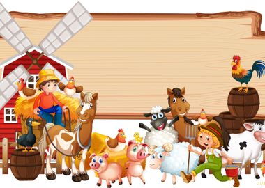 Farm Animals &amp; Wooden Sign