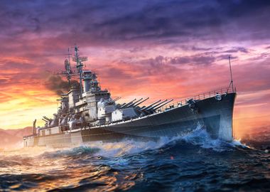 Battleship at Sunset